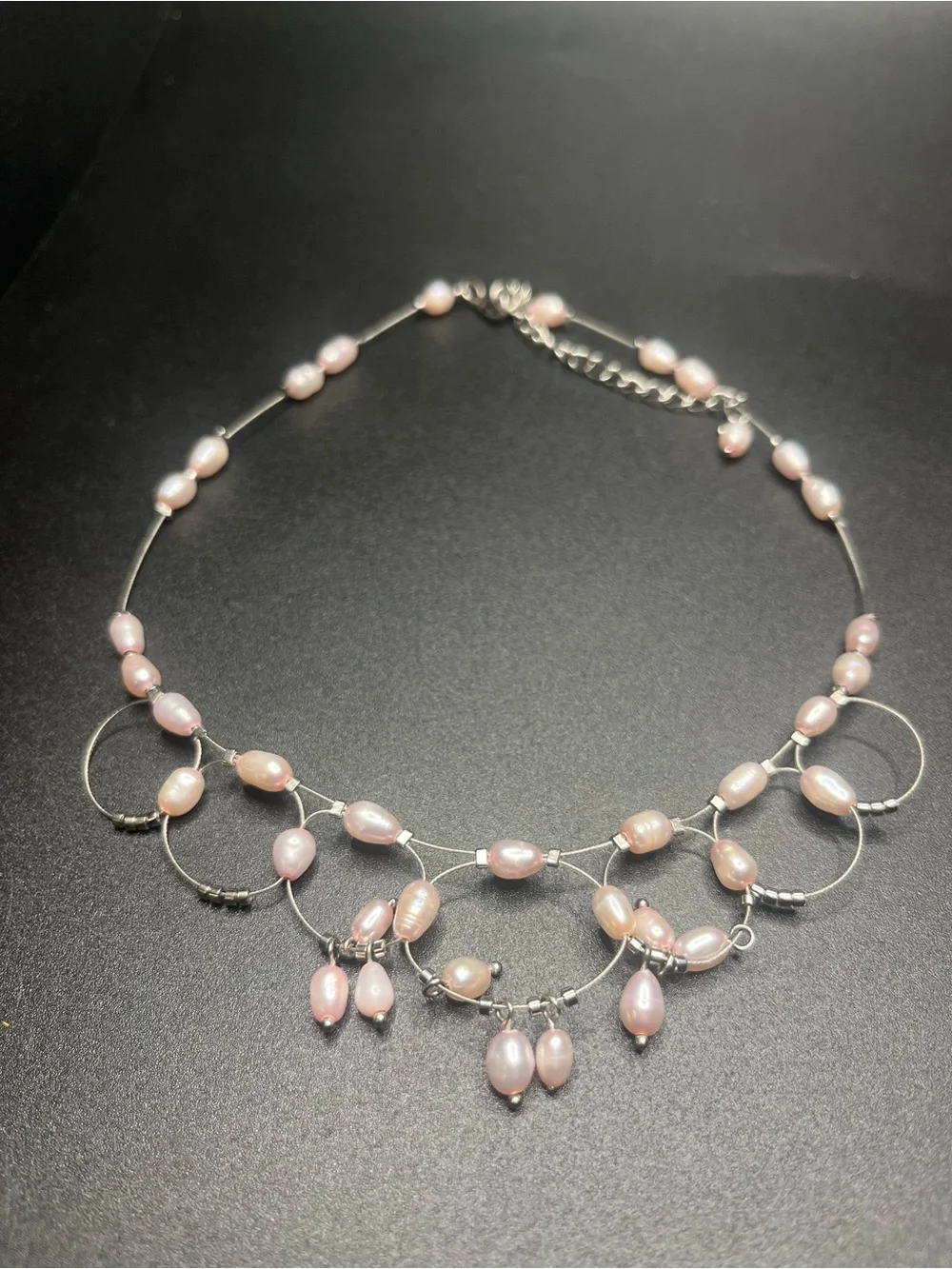 Genuine Pink Freshwater Pearl Necklace & Earrings Set Silver Tone